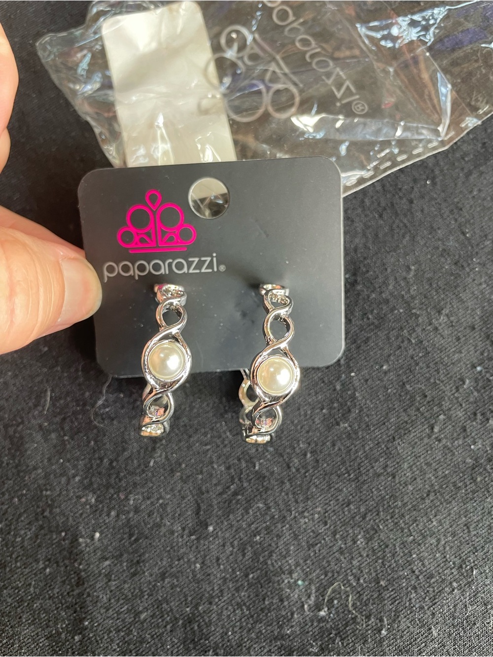 paparazzi Silver Twist Hoop Earrings with Cream Pearl Accents